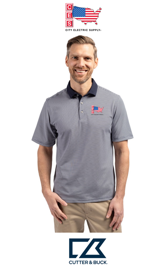 Cutter & Buck Virtue Recycled Micro Stripe Featherlight Pique Mens Polo