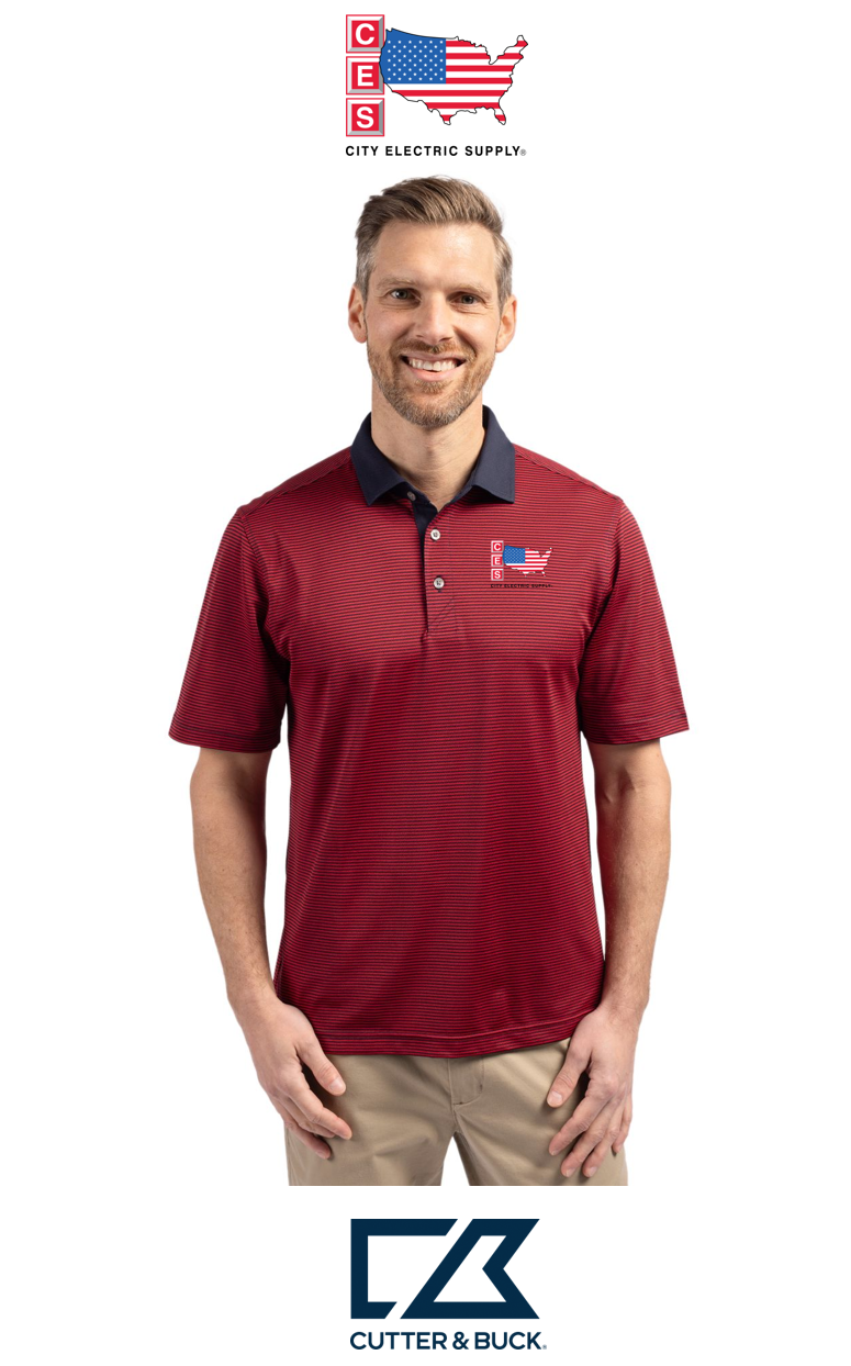 Cutter & Buck Virtue Recycled Micro Stripe Featherlight Pique Mens Polo