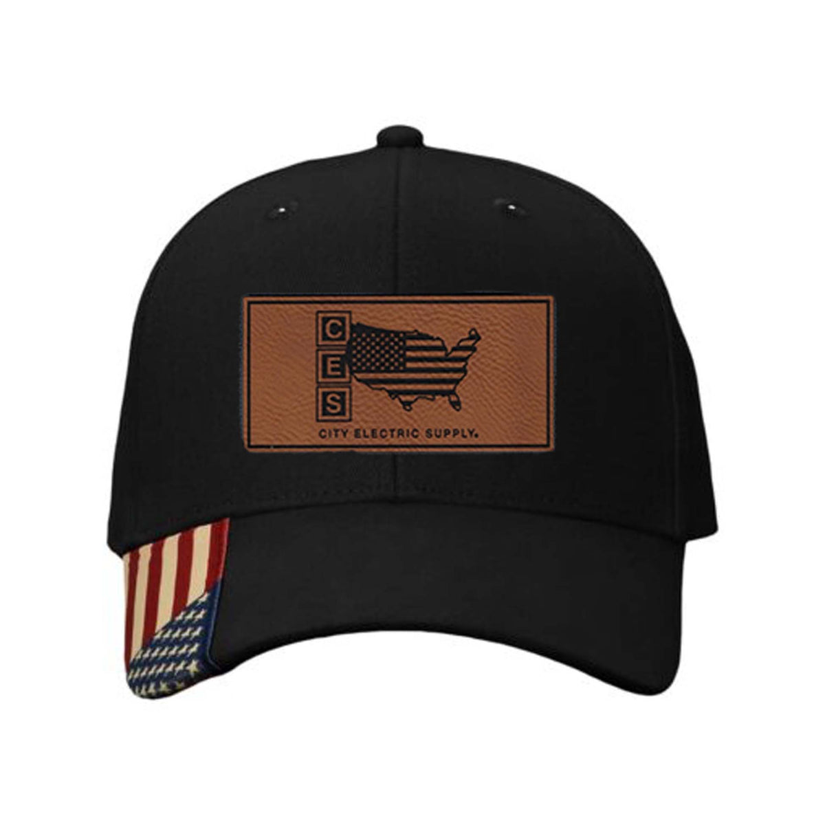 Kati Sportcap Full twill with Woven Flag on Visor *with faux leather patch*