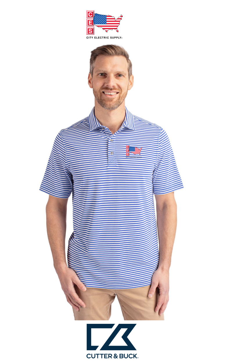 Cutter & Buck Virtue Recycled Stripe Featherlight Pique Mens Polo