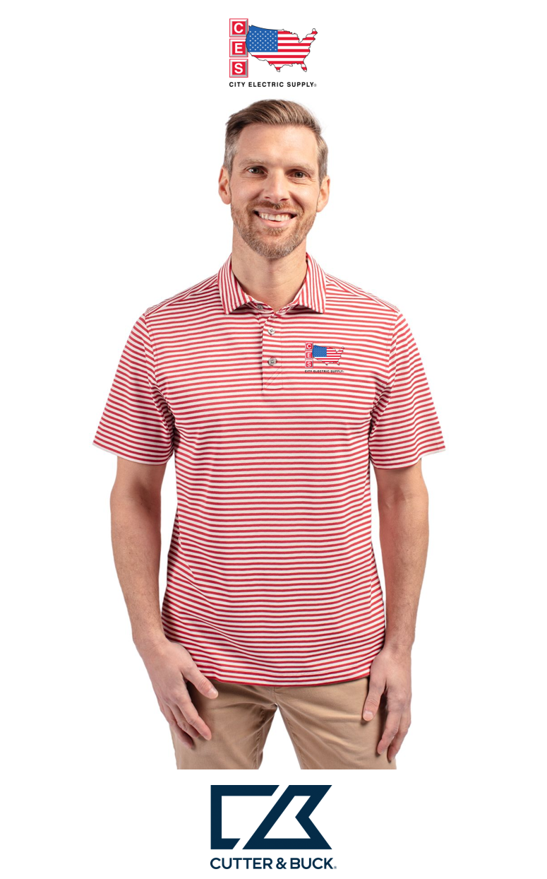 Cutter & Buck Virtue Recycled Stripe Featherlight Pique Mens Polo