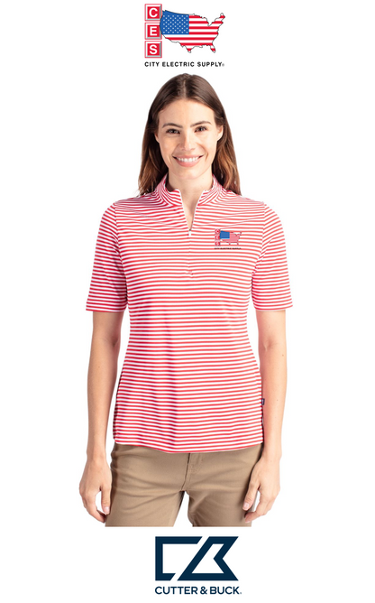 Cutter & Buck Virtue Recycled Stripe Featherlight Pique Womens Half Zip