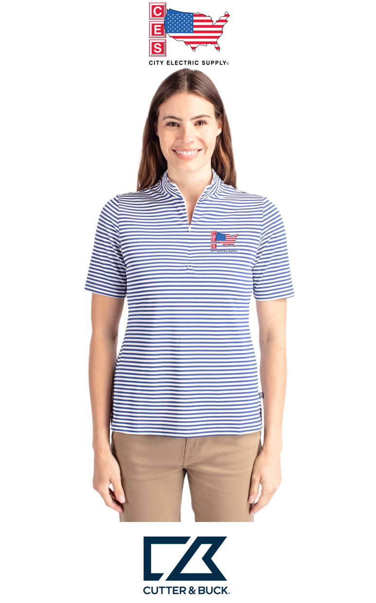 Cutter & Buck Virtue Recycled Stripe Featherlight Pique Womens Half Zip
