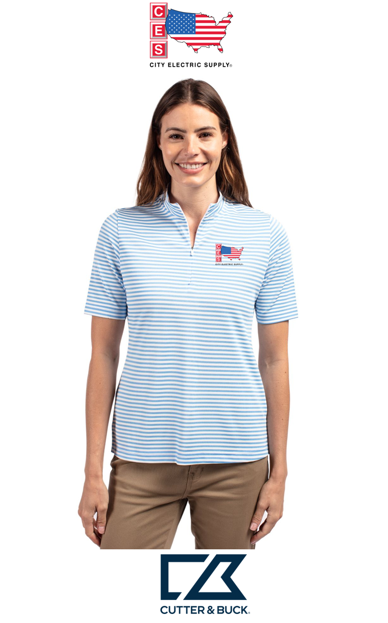 Cutter & Buck Virtue Recycled Stripe Featherlight Pique Womens Half Zip