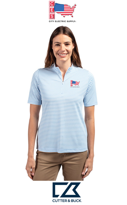 Cutter & Buck Virtue Recycled Stripe Featherlight Pique Womens Half Zip