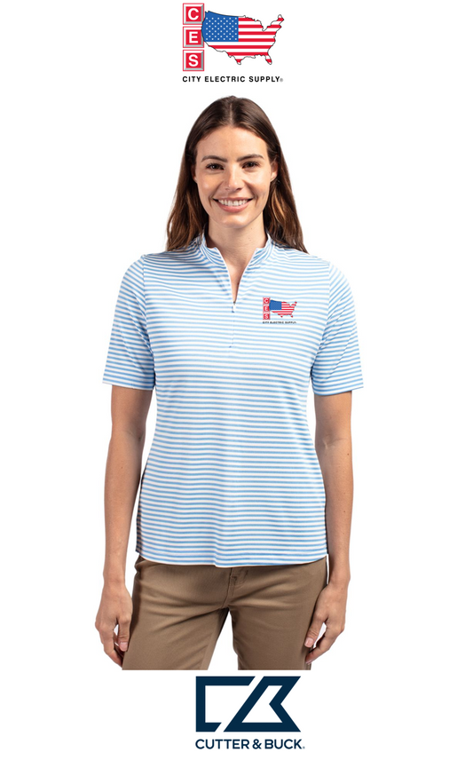 Cutter & Buck Virtue Recycled Stripe Featherlight Pique Womens Half Zip
