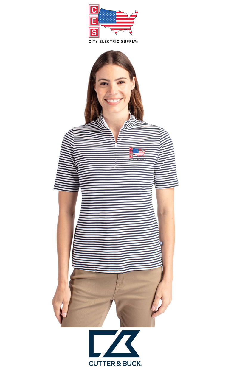 Cutter & Buck Virtue Recycled Stripe Featherlight Pique Womens Half Zip