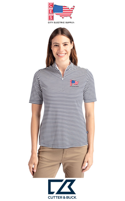 Cutter & Buck Virtue Recycled Stripe Featherlight Pique Womens Half Zip