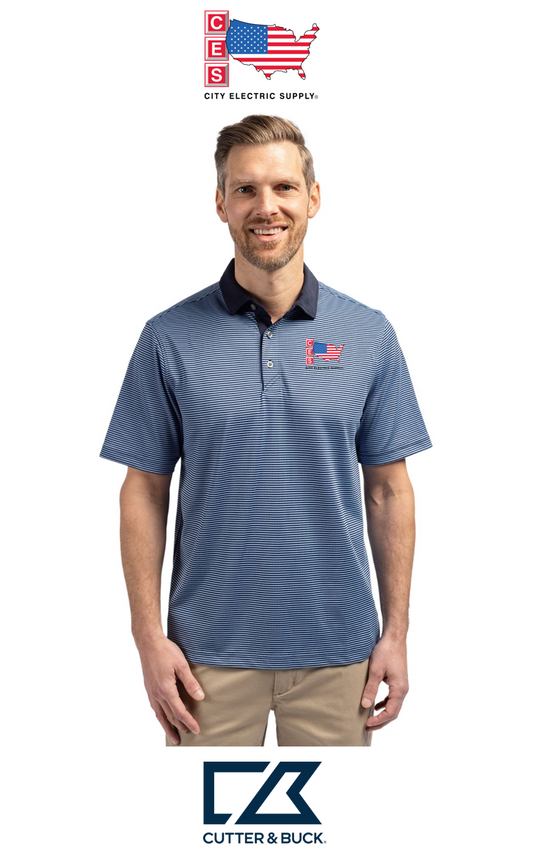 Cutter & Buck Virtue Recycled Micro Stripe Featherlight Pique Mens Polo