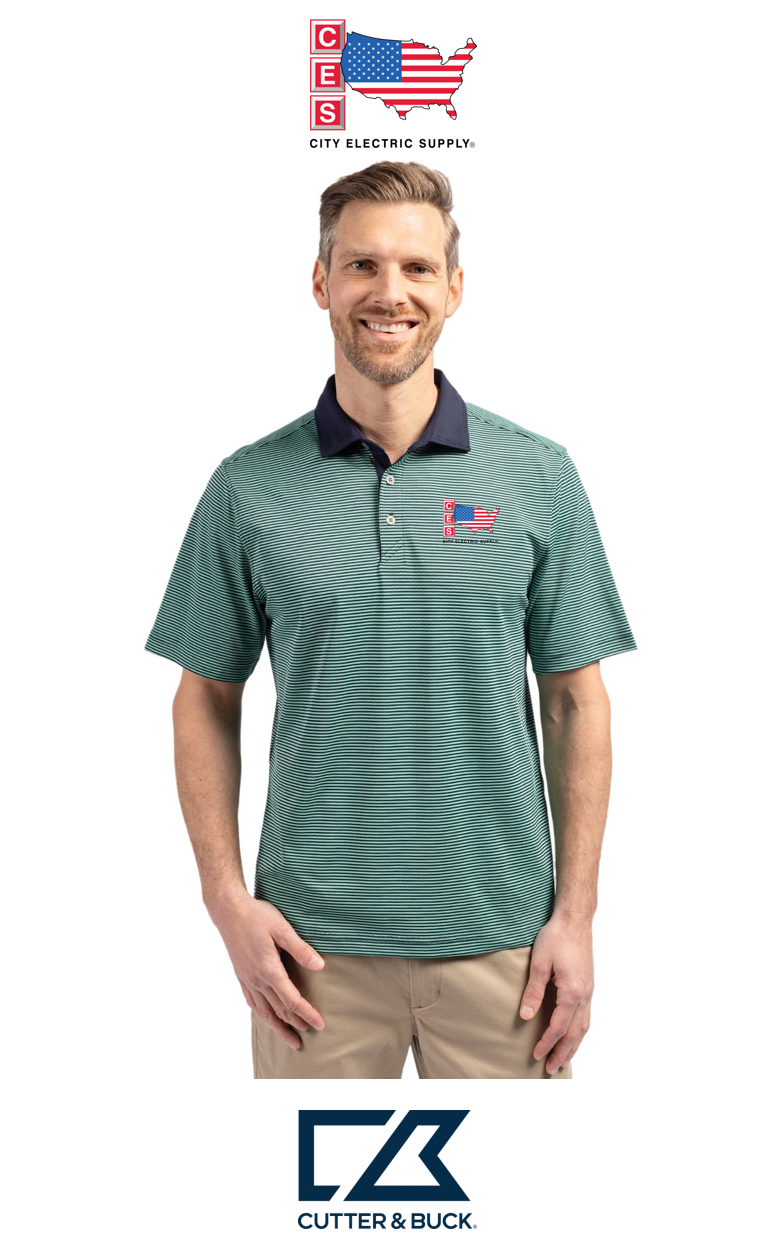 Cutter & Buck Virtue Recycled Micro Stripe Featherlight Pique Mens Polo